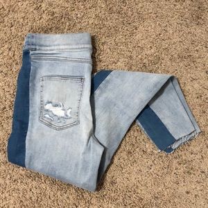 Spanx distressed skinny jean with side stripe